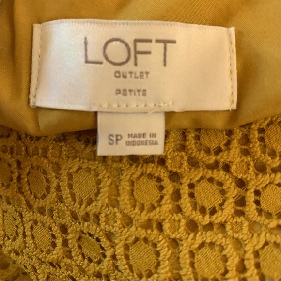 LOFT WOMENS MUSTARD YELLOW CROCHET CAP SLEEVE FORMAL / CASUAL SHIFT DRESS SIZE S - Picture 2 of 10
